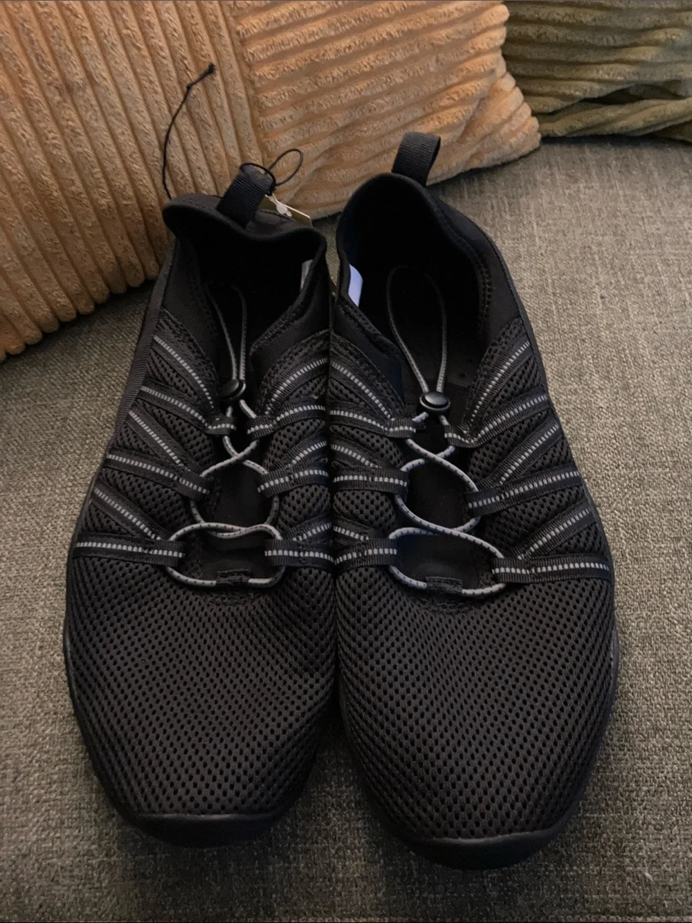 all in motion Black Mesh Elastic-Lace Slip-On Boat Shoes